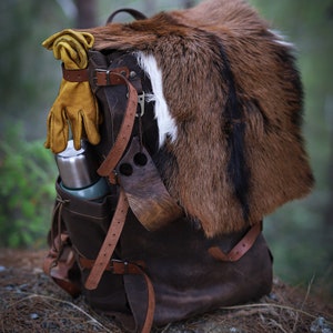 Goat Fur , Canvas and Leather Bag | Bushcraft | Camping | Outdoor | Hiking | Handmade Backpack l  | 30,40,50 Litres option