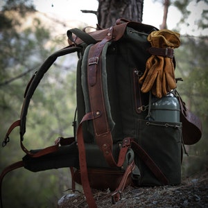 Limited Handmade Waxed Canvas Backpack | 50 L | Leather Backpack | Daily Use | Bushcraft, Travel, Camping, Hunting, Fishing, Sports bag