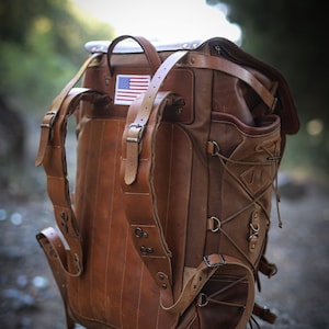 Handmade Leather Backpack | Brown | Waxed Canvas Backpack | Bushcraft Backpack | Travel, Camping, Hiking | Personalization for your request
