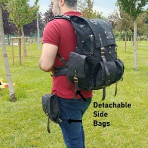 Backpack with Detachable pouches | Waxed Canvas and Leather | 50 L | Daily Use | Bushcraft, Travel, Camping, Hunting, Fishing