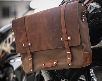 Custom Motorcycle Side Bag, Personalized Motorcycle Bag in Waxed Canvas Waterproof, We can make custom bag for your Motorcycle