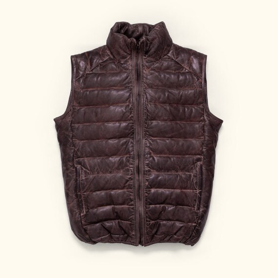 Leather Down Vest Tailored to Your Size Tan Brown Leather Vest Sheepskin Lambskin Gifts for Men Etsy UK