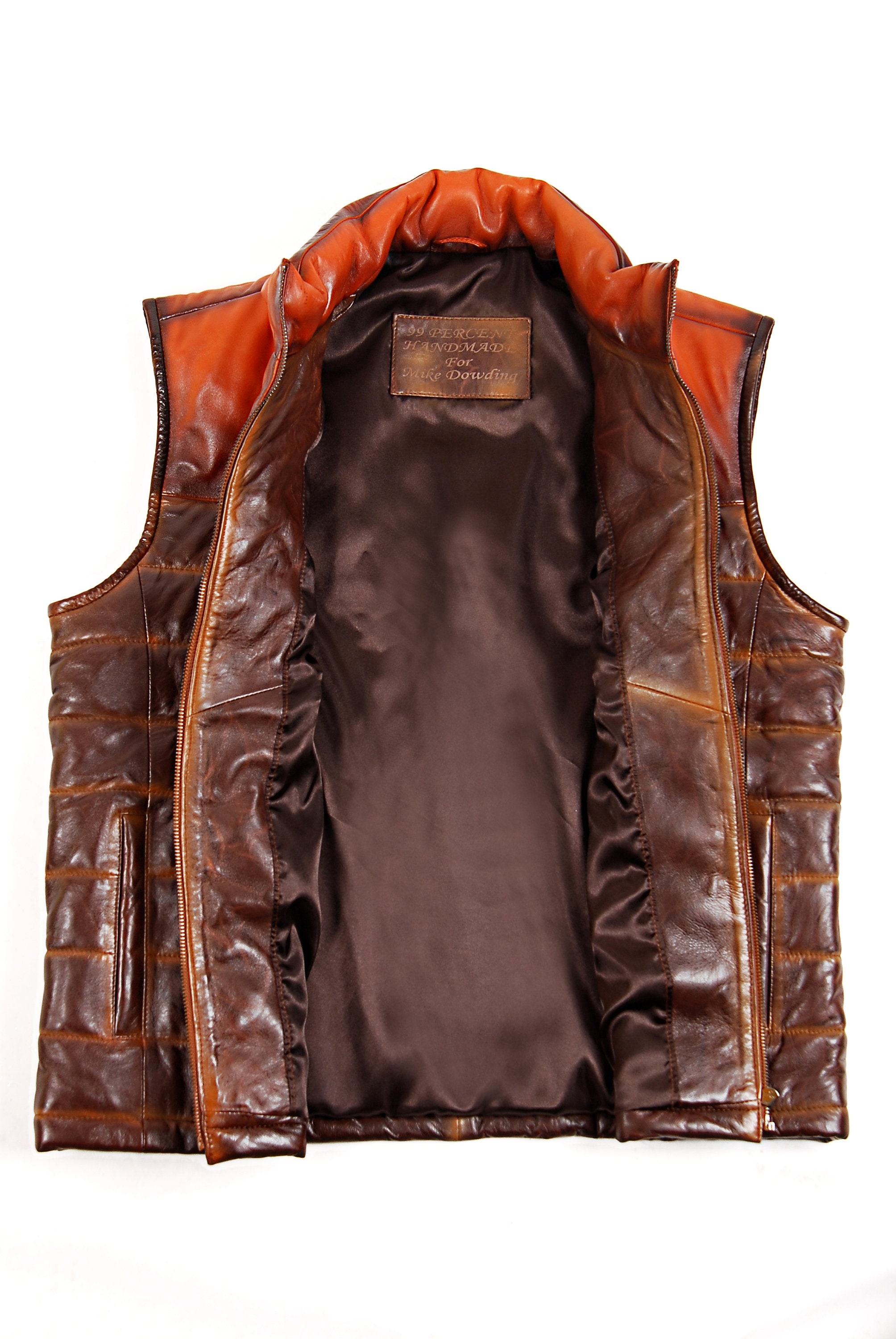 Leather Down Vest Tailored to Your Size Tan Brown Leather Vest Sheepskin lambskin Gifts For Men