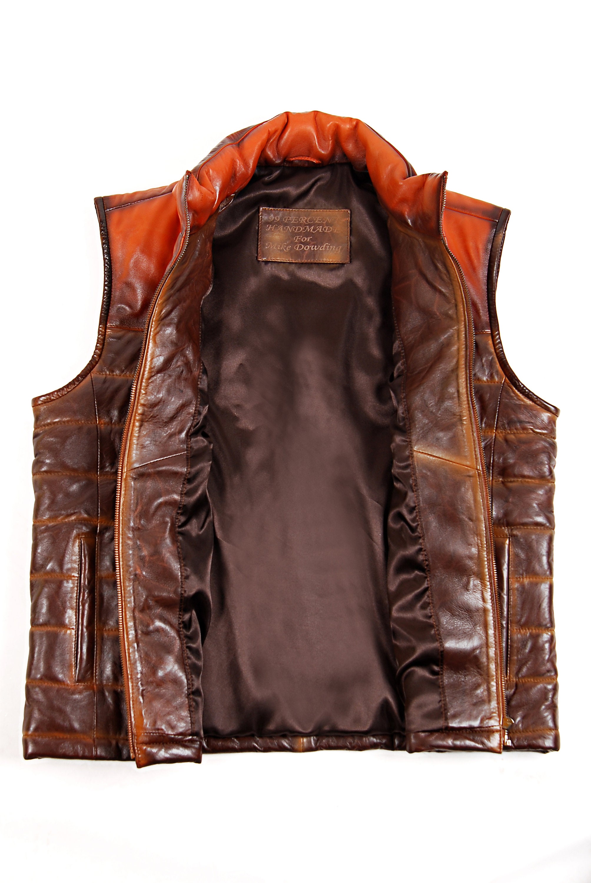 Leather Down Vest Tailored to Your Size Tan Brown Leather Vest