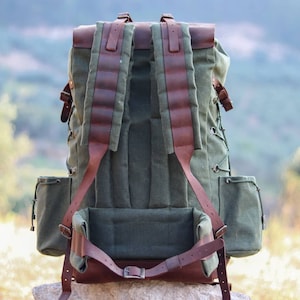 Bushcraft Handmade Leather and Canvas Backpack for Travel, Camping, Hiking, Hunting | 50 Liters | Birthday Gift | Gift For Him  |