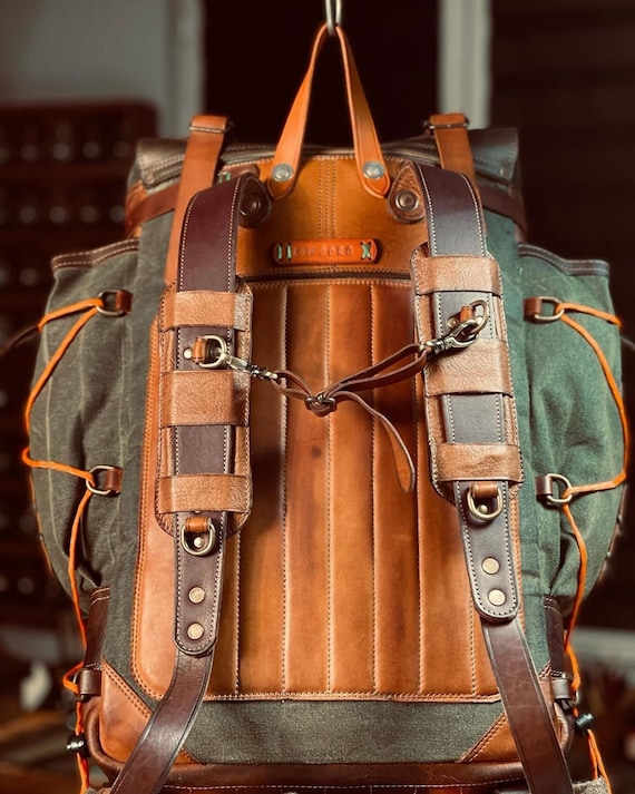 Travel Unisex Genuine Goat Leather Brown 16" Backpack Rucksack School  Bag
