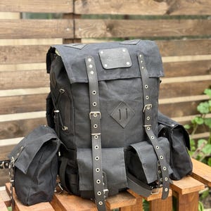 Black Hiking Backpack | Camping Backpack | Fishing Backpack | Detachable pouches | 50L | Bushcraft-Travel-Camping-Hunting-Fishing