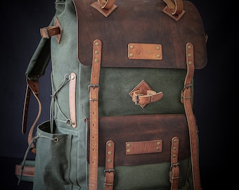 Travel Backpack | Daypack | Hiking Backpack | Trekking Backpack | Rucksack | Leather-Canvas Backpack | Leather | Handmade | Personalization