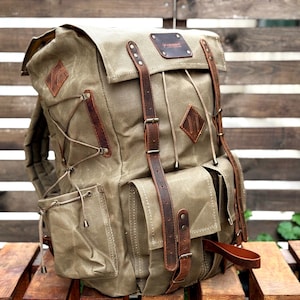 Limited | Green-Brown-Black-White | Waxed Canvas Backpack | 50 L | Personalize Backpack | Camping Backpack | Best gift for | Gift for Him