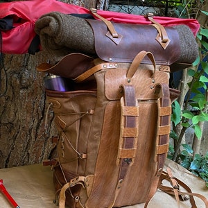 300 USD Discount | Vintage Bushcraft Design | 45 L | Handmade Leather, Waxed Backpack for Travel, Camping, Hunting, Hiking | Personalization