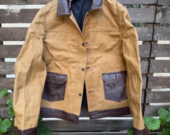 New Color | Waxed Canvas And Leather Jacket | Tailored to Your Size | Brown | Green |  Leather Jacket | Canvas Jacket | Gifts For Men