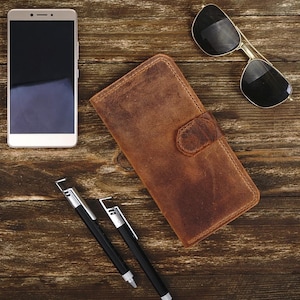 Billetera hecha a mano con cubierta de teléfono con tabaco de 3 colores, marrón, billetera personalizada verde / Puede grabar dentro de la billetera fuera de la billetera