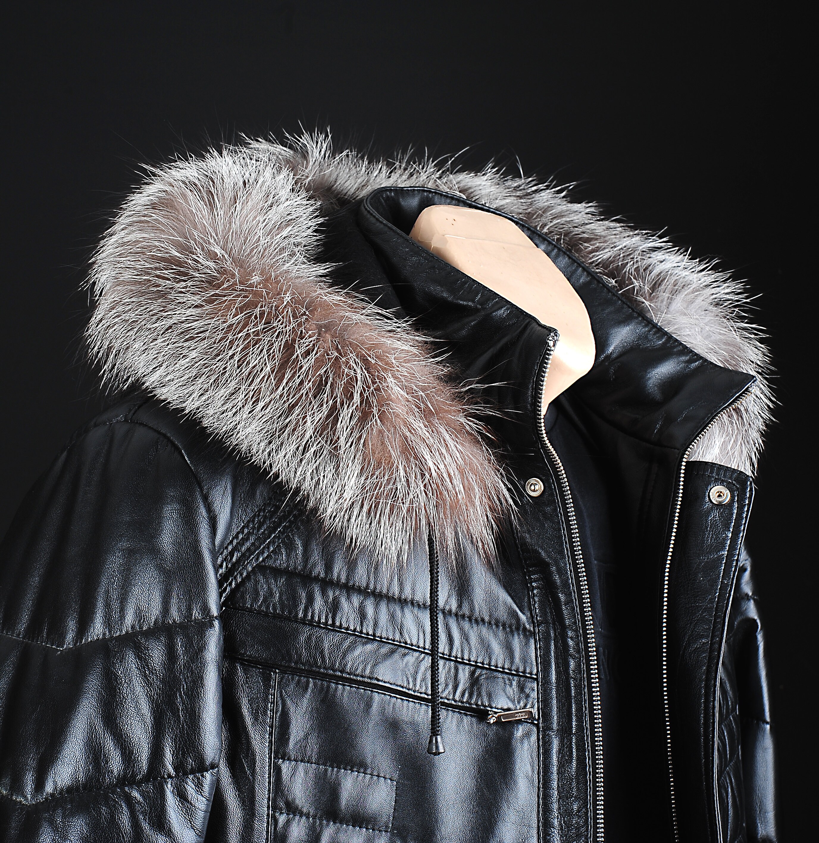 Mens leather jacket fur hood cheap