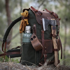 Bushcraft Handmade Leather and Canvas Backpack for Travel, Camping ...