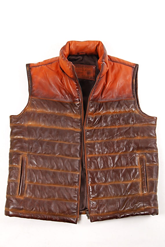 Leather Down Vest Tailored to Your Size Tan Brown Leather Vest