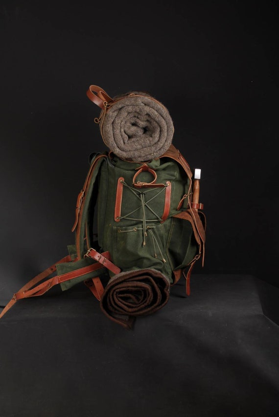 Limited Bestseller Custom Genuine Green Waxed Canvas With Leather Details  Backpack for Travel, Camping 60 Liters Personalization 