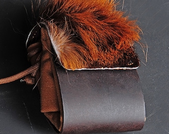Handgjord Bushcraft-foderpåse med getskinnsdetaljer, Överlevnadskit, Present till pappa, present till honom, Craftman, Skogspåse