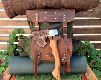 30L to 80L | Bushcraft Backpack | Leather and Waxed Canvas Backpack | Hiking Backpack | Extra large | Bushcraft |