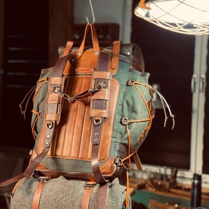 Tailor Made | Leather - Waxed Canvas Backpack | 45L | Personalization | Leather Backpack | Bushcraft Bag  | Travel, Camping, Hunting