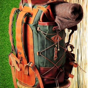 Travel Backpack | Daypack | Hiking Backpack | Trekking Backpack | Rucksack | Leather-Canvas Backpack | Leather | Handmade | Personalization