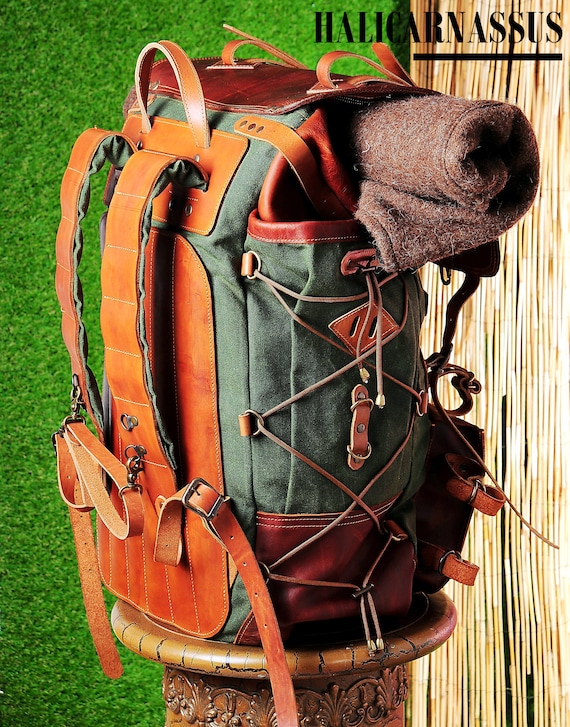 Camping Camping Backpack Equipment Tool Gear Rucksack Leather
