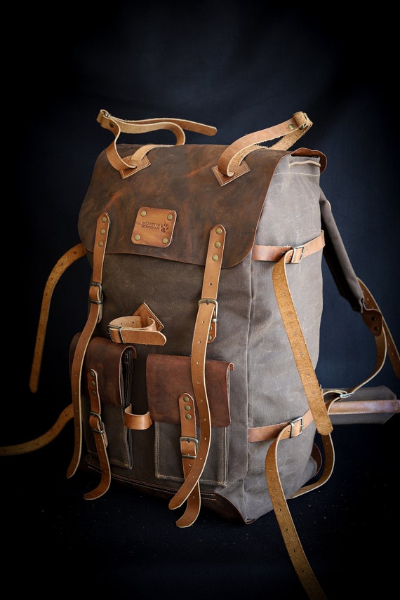 Handmade Bushcraft Backpack Camping Backpack Leather and Waxed 