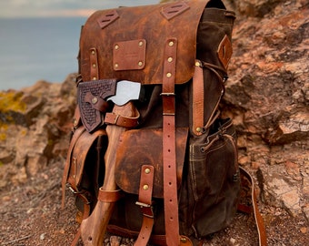 Campingrugzak - Bushcraft-rugzak - wandelrugzak | 30 l tot 80 l | Gewaxt canvas - leer | Outdoorrugzak | Modelnaam: Gizeh