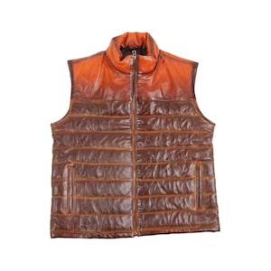 Leather Down Vest | Tailored to Your Size | Tan | Brown | Leather Vest | Sheepskin | lambskin | Gifts For Men