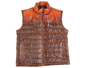 Leren donsvest | Op maat gemaakt | Bruin | Bruin | Leren Vest | Schapenvacht | lamsvel | Cadeaus voor mannen