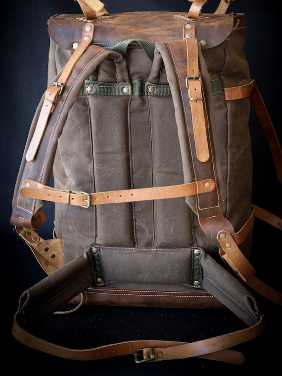 Bushcraft Handmade Waxed Canvas Backpack Leather Backpack Travel