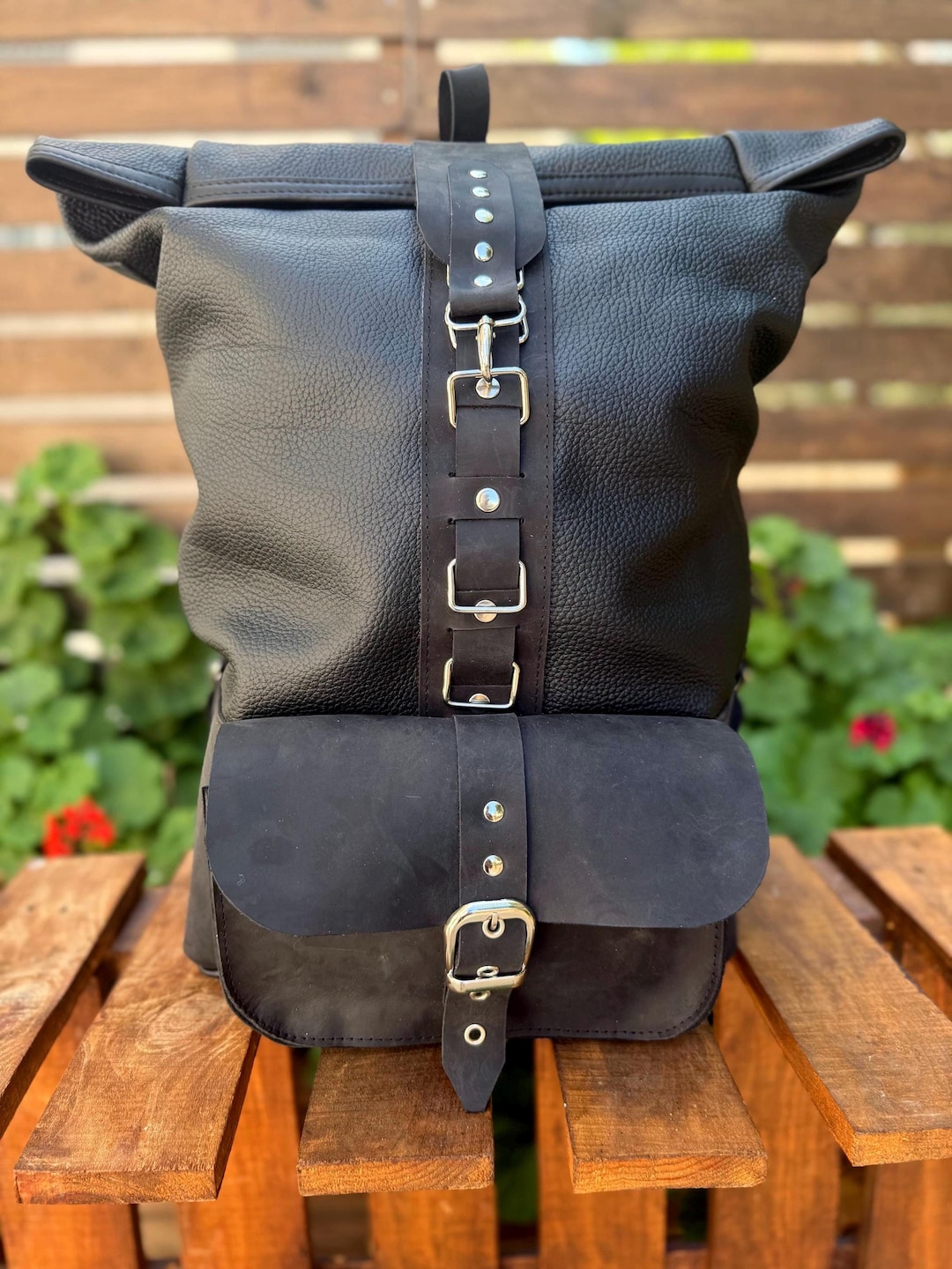 Handmade Leather Roll Top Backpack – Personalized Travel City