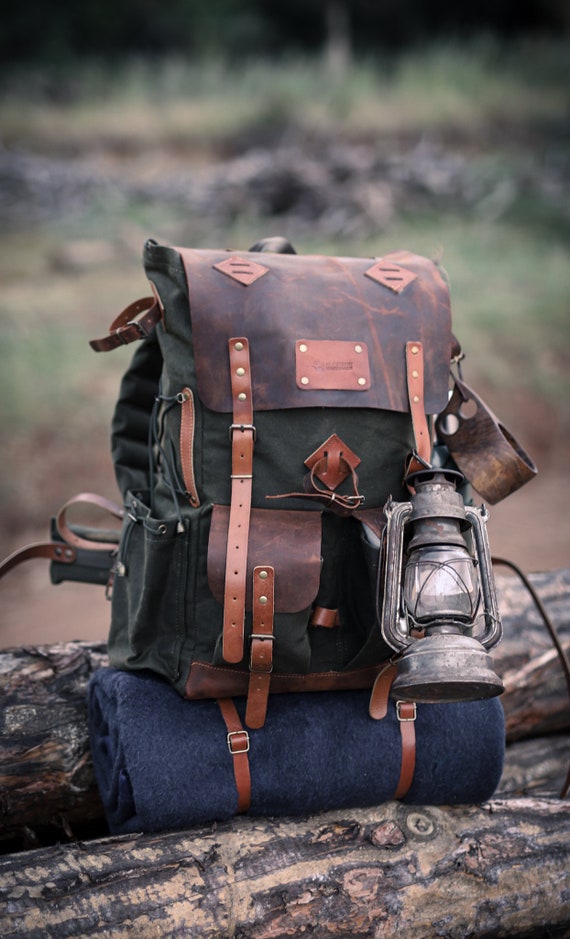 Camping Backpack Buschraft Backpack 80L to 30L Options Extra Large Leather Canvas Backpack Camping Hunting Bushcraft Travel Etsy