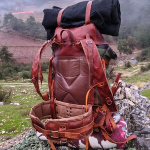 New Model | Handmade Custom Leather and Waxed Backpack for Travel, Camping | inside 45 Liter | Personalization