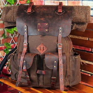 brown handmade backpack, brown camping backpack, brown  bushcraft backpack, brown hiking backpack, brown survival backpack