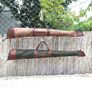 Estuche para escopeta o rifle verde-marrón / Lona encerada / Caza / Personalización