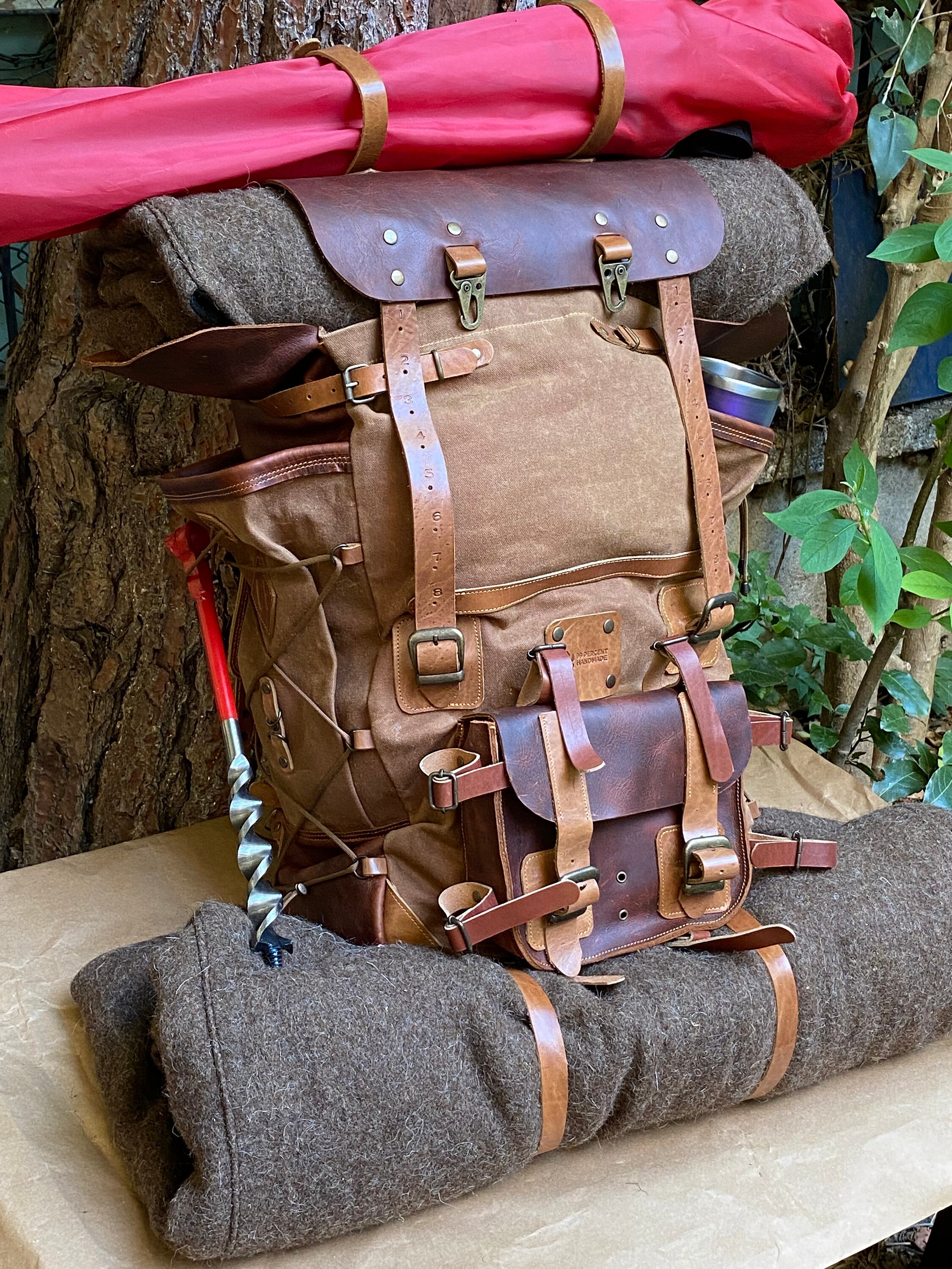 Vintage Leather Backpack | Bag | Waxed Canvas Backpack  display picture 2