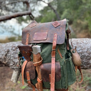 Handmade | Bushcraft Backpack | Camping Backpack| Leather | Waxed Canvas Backpack | Camping, Hunting, Bushcraft, Travel | Personalization