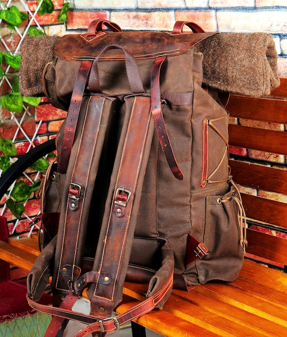 Handmade Bushcraft Backpack Camping Backpack Leather and Waxed