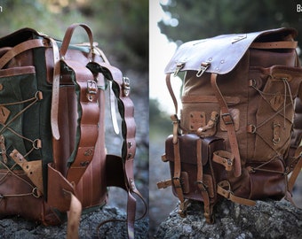 New Model | Camping Backpack | Buschraft Backpack | Handmade Leather, Waxed Backpack for Travel, Camping, Hunting, Hiking | Personalization