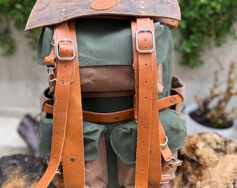 25L～45L | 旅行、キャンプ、ブッシュクラフトに最適な、限定ハンドメイドレザーとワックスキャンバスのバックパック | 男性へのギフト
