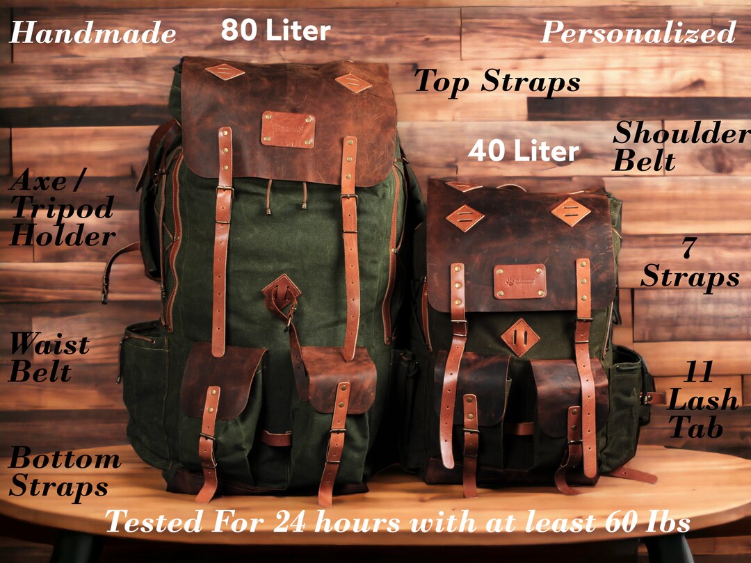 Buscraft Backpack Survival Backpack 80 L to 30 L Options, Handmade