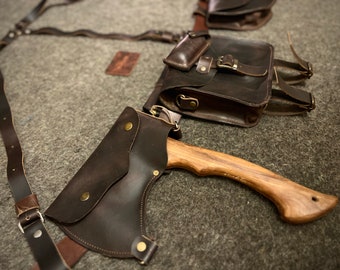 Bushcraft - Camping Belt Set Load Carrying Belt Bags with Suspenders and axe holder