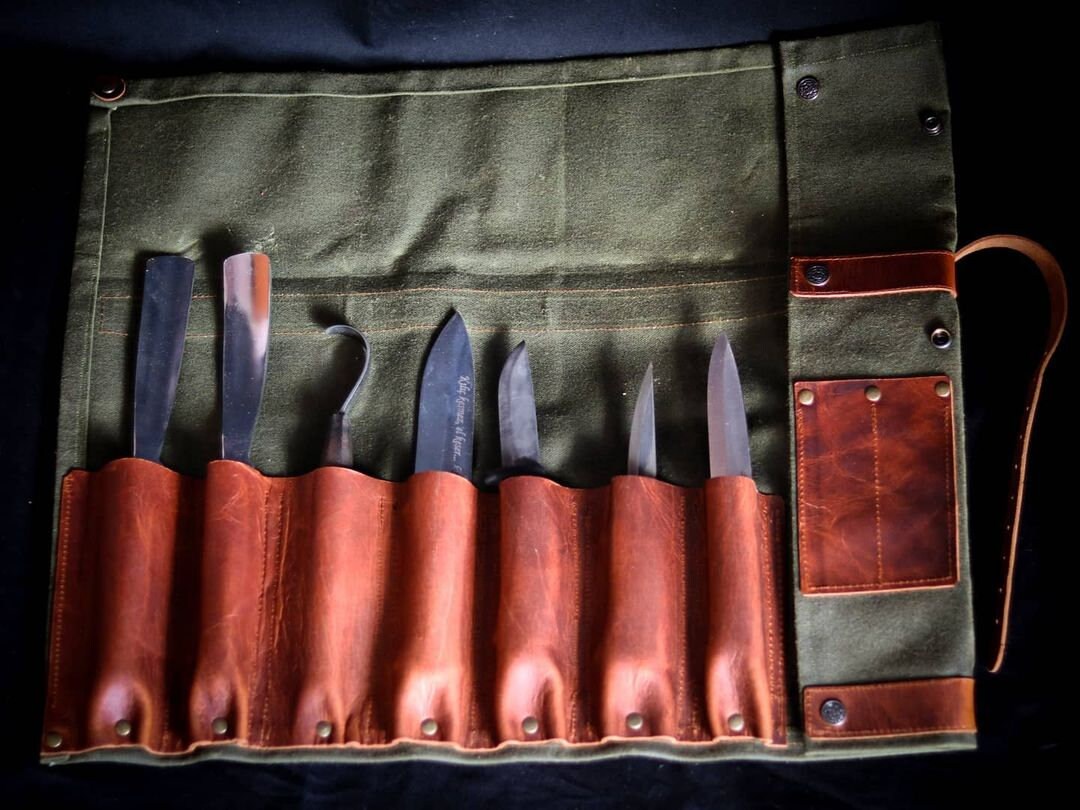 Full Bushcraft Bundle Set Details Canvas and Leather Knife Bag , Wood ...