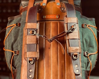 Buschraft Backpack | Hiking Backpack | Trekking Backpack | Rucksack | Leather-Canvas Backpack | Leather | Handmade | Personalization