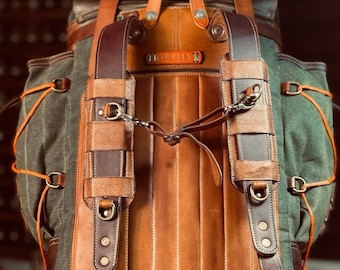 Hiking | Hiking Backpack | Outdoor | Gears | Rucksack | Leather-Canvas Backpack | Bushcraft | Camping | Outdoor | Personalization