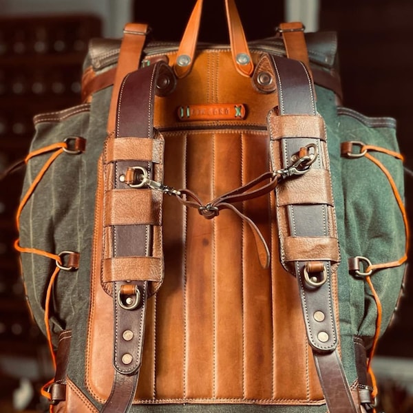 Bushcraft | Bushcraft Backpack | Bushcraft Bag | Gears | Rucksack | Leather-Canvas Backpack | Haversack | Camping | Personalization