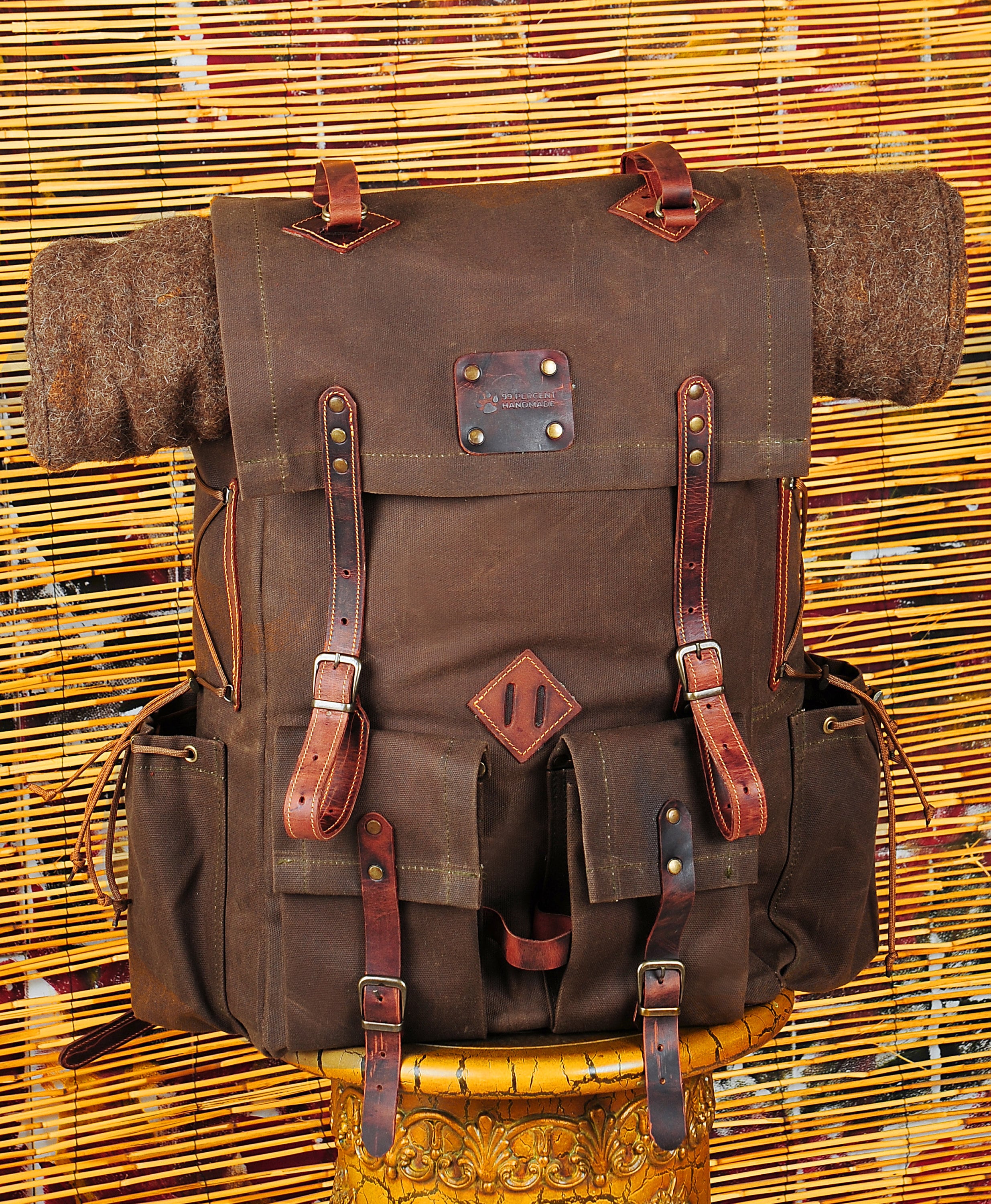 Handmade Leather, Waxed Canvas Backpack for Travel, Camping, Hunting,  Bushcraft | 50 Liter | Green, Khaki, Brown Options | Personalization