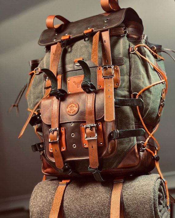 Limited Handmade Waxed Canvas Backpack 50 L Leather Backpack Daily