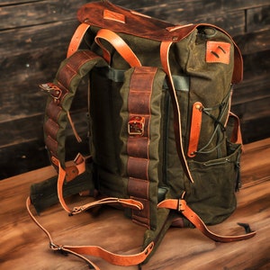 60L | Personalized | Bushcraft Backpack | Camping Backpack | Hiking Backpack | Extra large | Handmade | Leather | Waxed Canvas Backpack