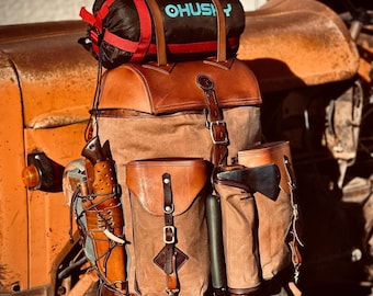 Only 1 Pieces Left Discount 799 to 599, Handmade Leather and Waxed Backpack for Travel, Camping | inside 45 Liter | Personalization